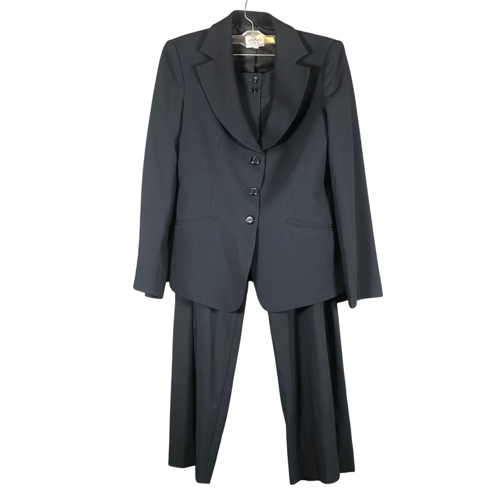 Armani Collezioni Pant Suit Womens 6 Gray Virgin Wool 3 Button Blazer